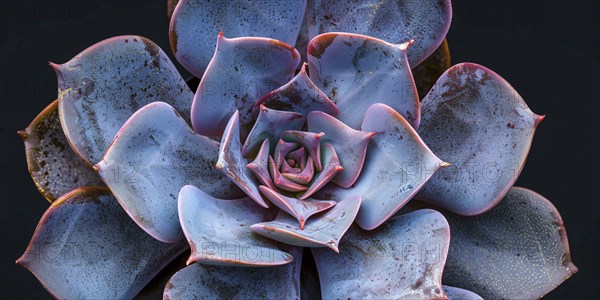 Close up of Echeveria succulent plant on dark background. KI generiert, generiert, AI generated