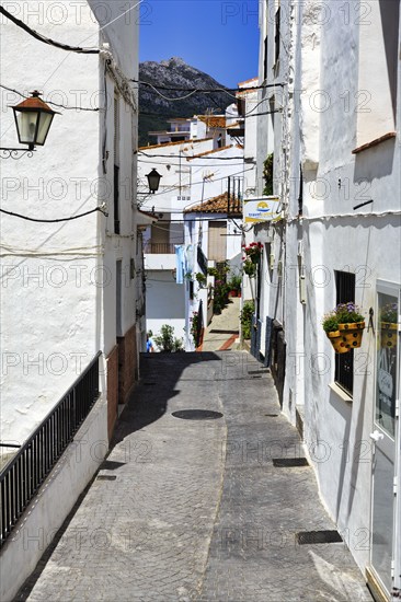 Typical white village Casares, houses, narrow alley on a hill, Route of the white villages, Malaga, Andalusia, Costa del Sol, Spain, Europe