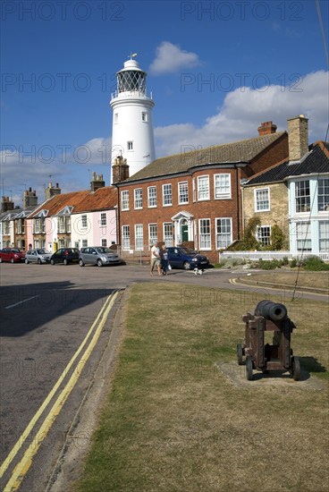 Lighthouse and cottages, Southwold, Suffolk, England, United Kingdom, Europe