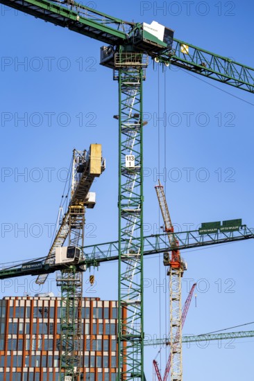 Construction sites in the east of Hafencity Hamburg, office building, new district on the Elbe, on the site of the former free harbour, residential units for 14, 000 people, 3, 000 hotel beds, 45, 000 jobs, Hamburg, Germany, to be built here by the 2030s, Europe