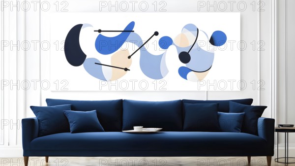 Minimalist illustration featuring abstract shapes to convey fun and ease, wallpaper with blue color accent, AI generated