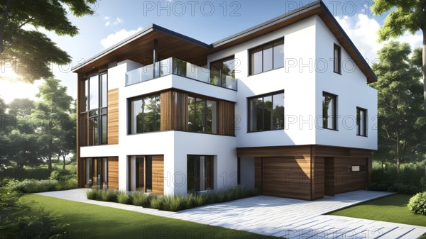 Three dimensional render of a modern ecological real estate residential house, AI gnerated, AI generated