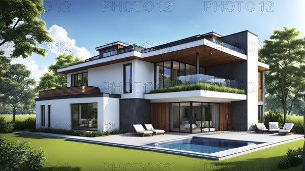 Three dimensional render of a modern ecological real estate residential house, AI gnerated, AI generated