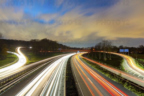 The Kaiserberg motorway junction, A40 motorway, Ruhr expressway, crosses the A3, bridge landscape, motorway bridges and railway bridges, called Spagetti junction, Duisburg, North Rhine-Westphalia, Germany, Europe
