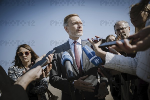 Christian Lindner (FDP), Federal Minister of Finance, photographed during a press statement in front of departure from New York to Washington DC, in New York City, 23 October 2024. Photographed on behalf of the Federal Ministry of Finance