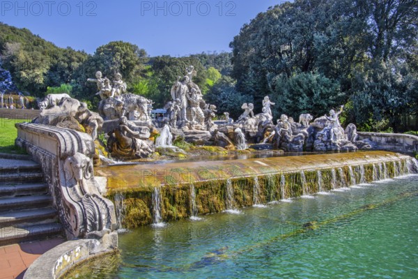 Fountain sculptures at the water basins in the garden of the royal palace Palazzo Reale, Italian Versailles, Caserta, Campania, Italy, Europe