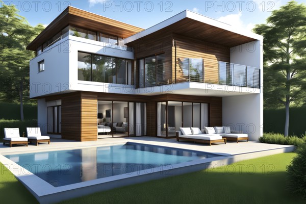 Three dimensional render of a modern ecological real estate residential house, AI gnerated, AI generated