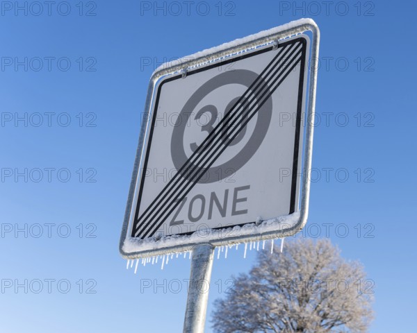 Traffic signs, winter, icicles