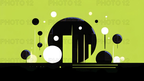 Minimalist illustration featuring abstract shapes to convey fun and ease, wallpaper with green color accent, AI generated