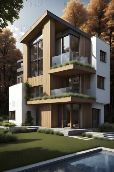 Three dimensional render of a modern ecological real estate residential house, AI gnerated, AI generated