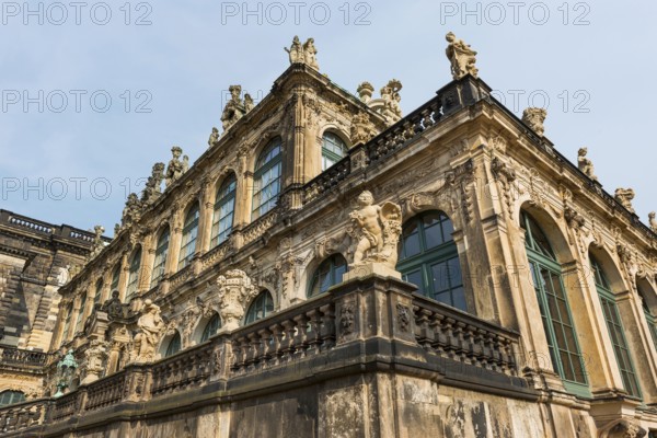 Sculptures in the Zwinger, park, park complex, architecture, attraction, famous, historical, history, architecture, building, UNESCO, World Heritage Site, culture, cultural history, reconstruction, renovation, tourism, city trip, landmark, baroque, Saxony, Dresden, Germany, Europe