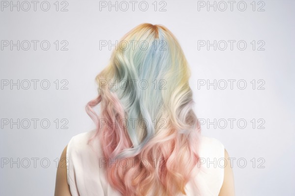 Back view of woman with long pastel colored hair. KI generiert, generiert AI generated