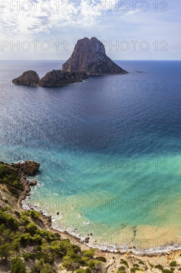 Rocks in the sea Es Vedra and Es Vedranell at Cap Blanc, Ibiza, Balearic Islands, Mediterranean Sea, Spain, Europe