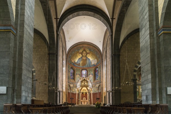 Interior view, Romanesque monastery church, Benedictine Abbey Maria Laach, Eifel, Rhineland-Palatinate, Germany, Europe