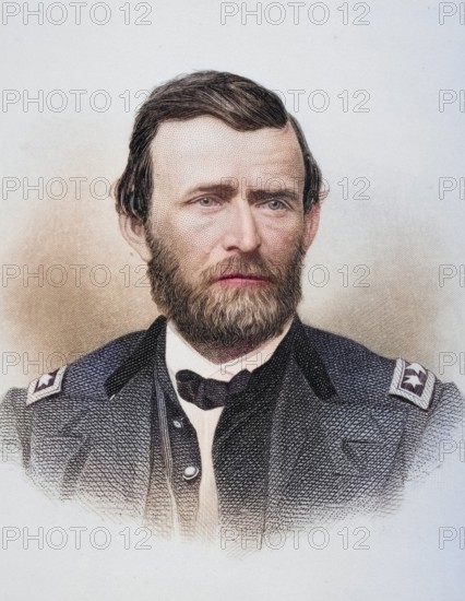 Ulysses S. Grant (born 27 April 1822 in Point Pleasant, Ohio as Hiram Ulysses Grant, died 23 July 1885 in Wilton, New York) was an American general and politician. He was commander-in-chief of the US Army in the War of Secession and the 18th President of the United States of America from 1869 to 1877, Historical, digitally restored reproduction from a 19th century original, Record date not stated