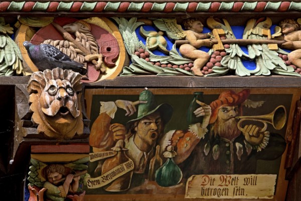 Knochenhaueramtshaus, windboard of the gable façade with carvings on the cleats, Old Town, Hildesheim, Lower Saxony, Germany, Europe