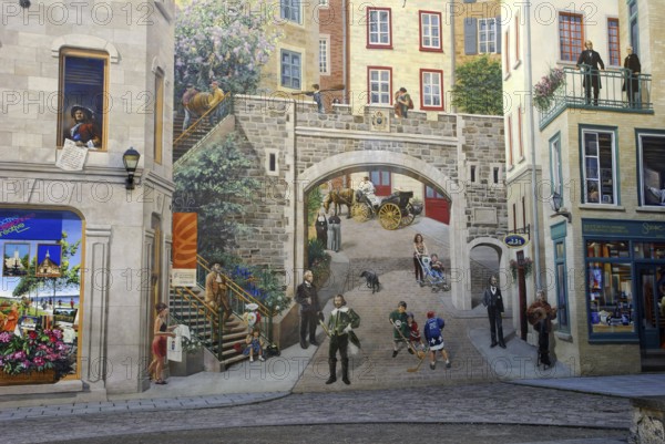 Mural painting, La Fresque des Québecois, City of Quebec, Quebec, Canada, North America