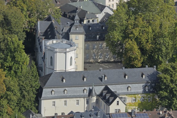 View from Nassau Castle to Steinsches Schloss built in 1621, view downwards, aerial view, Nassau, Rhineland-Palatinate, Germany, Europe