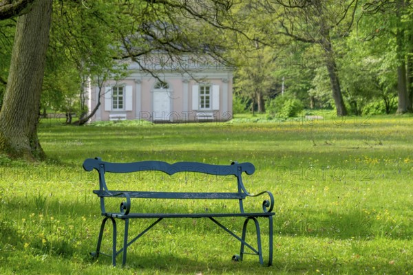 Bench in the park of Schloss Fasanerie, Eichenzell, Hesse, Germany, Europe