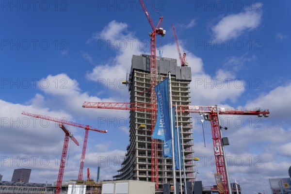 Shell of the Elbtower construction project, the architectural completion of Hafencity Hamburg, in the east, is to grow to 64 storeys and 245 metres in height, construction was halted due to the insolvency of Signa Prime Selection AG of the Austrian real estate entrepreneur René BenkoHamburg, Hamburg, Germany, Europe