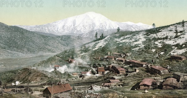 Mt. Sopris from Spring Gulch Mine, Colorado, United States of America, USA, digitally restored reproduction from a 19th century original, record date not stated, Mt. Sopris from Spring Gulch Mine, United States of America, digitally restored reproduction from a 19th century original, record date not stated, North America