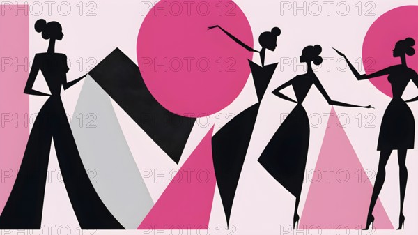 Minimalist illustration abstract geometric shapes with pink color accent suggesting fun and ease, AI generated