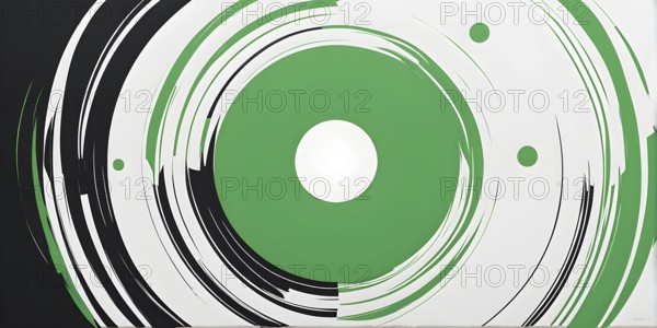 Minimalist illustration featuring abstract shapes to convey fun and ease, wallpaper with green color accent, AI generated