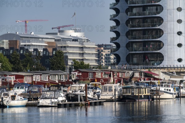 Sluseholmen neighbourhood, on an artificial island, former industrial area, now a new residential area, with many canals, waterfront living, Copenhagen, Denmark, Europe