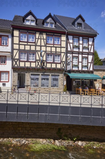 Historic half-timbered houses in the pedestrian zone of the old town centre of Bad Münstereifel, Eifel, Euskirchen district, North Rhine-Westphalia, Germany, Europe