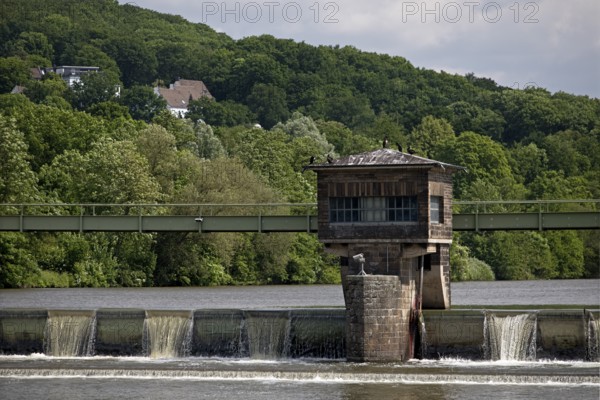 Barrage of the Stiftsmühle run-of-river power station, Herdecke, North Rhine-Westphalia, Germany, Europe