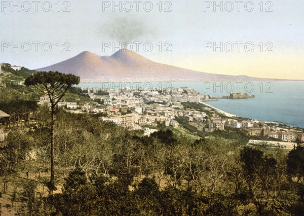 Naples and Mount Vesuvius, Vesuvius, Italy, Naples and Mount Vesuvius, Italy, Historical, digitally restored reproduction from a 19th century original, 1880, Record date not stated, Europe
