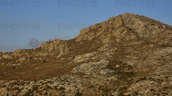 Hilly landscape under a clear sky in the early morning, Morning mountain landscape, Lastos, Island centre, Karpathos, Dodecanese, Greek Islands, Greece, Europe