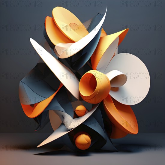 AI generated illustration of conceptual art piece where geometric shapes and organic forms blend in a digital canvas