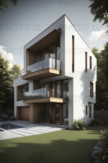 Three dimensional render of a modern ecological real estate residential house, AI gnerated, AI generated