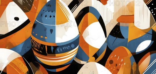 Illustration of an abstract Easter egg design with geometric patterns, bold colors, and a mix of textures, creating a modern and dynamic look, AI generated