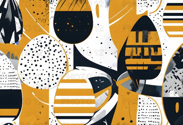 Illustration of an abstract Easter egg design with geometric patterns, bold colors, and a mix of textures, creating a modern and dynamic look, AI generated