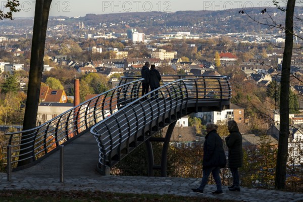 The Nordpark in Wuppertal, Skywalk viewing platform, view over the districts of Barmen and Oberbarmen, Wuppertal, North Rhine-Westphalia, Germany, Europe