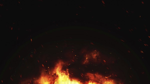 A wide fire with sparks background, 3D illustration
