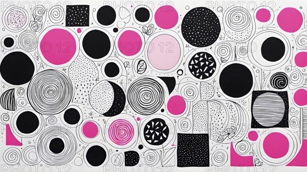Minimalist illustration abstract geometric shapes with pink color accent suggesting fun and ease, AI generated