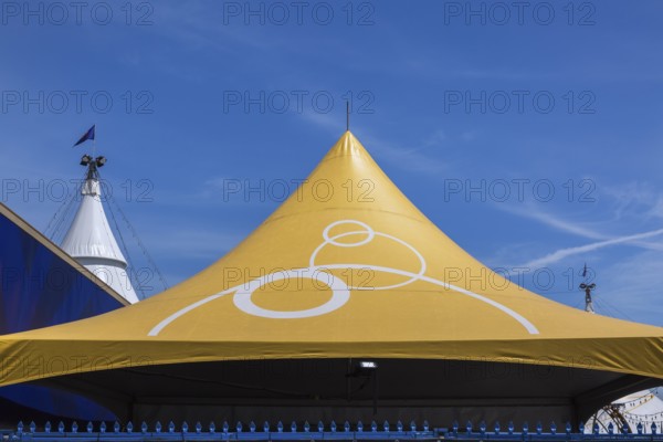 Cirque du Soleil 'Kurios' big top tent installation in old port of Montreal in spring, Quebec, Canada, North America
