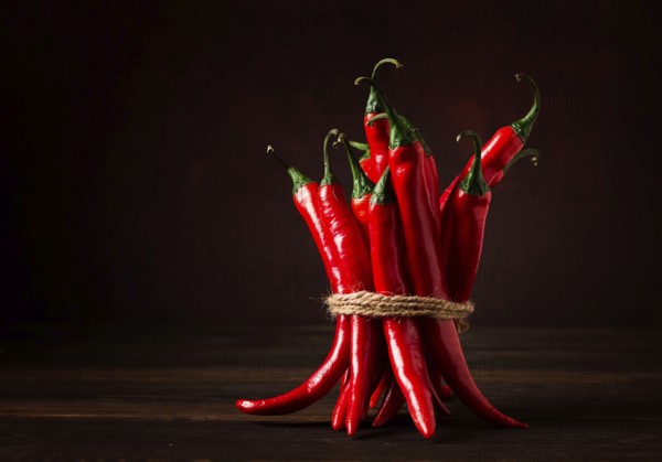 Bunch of red hot chili pepper, close-up, on a dark background, selective focus, no people, concept, food background, toned image