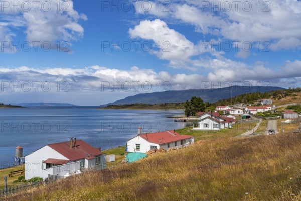 Historical buildings and museum of the Estancia Harberton estate of missionary Thomas Bridges, behind the Beagle Channel, Tierra del Fuego Island, Patagonia, Argentina, South America