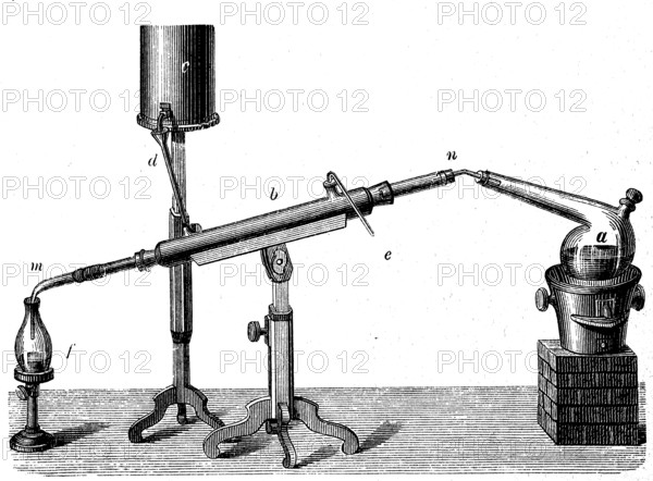 The cooling apparatus by Justus von Liebig, Liebigkühler, Historical, digital reproduction of an original from the 19th century