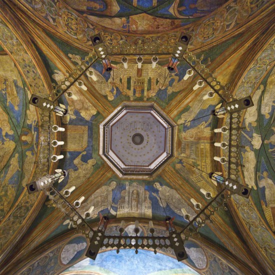 St. Maria and Clemens, view from the lower church through the opening to the ceiling of the upper church, Bonn, North Rhine-Westphalia, Germany, Europe