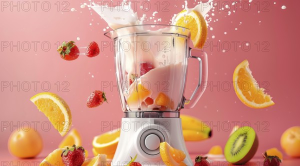 Fruit cocktail prepared in a blender. Healthy diet and healthy food. Healthy snack of organic food., AI generated