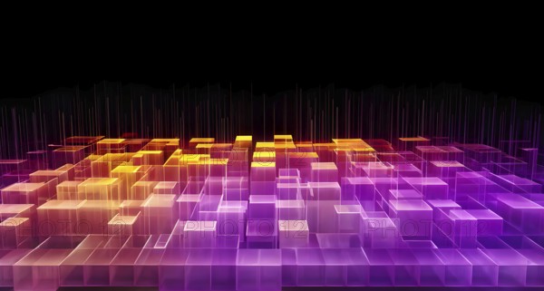 Layers of translucent squares moving in a synchronized flow, resembling dynamic data visualization, AI generated