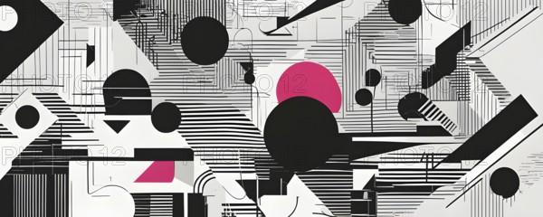 Minimalist illustration abstract geometric shapes with pink color accent suggesting fun and ease, AI generated
