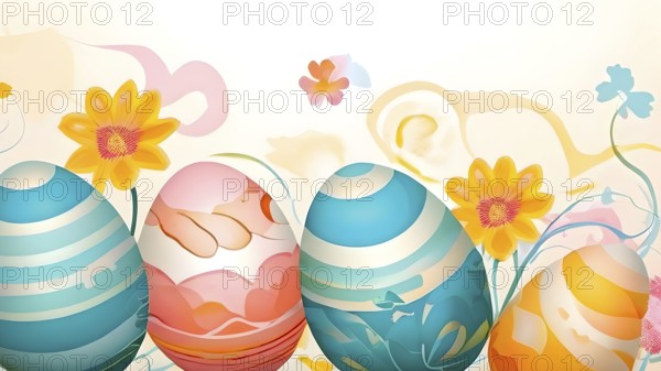 Abstract illustration of Easter with swirling pastel colors, resembling the soft hues of painted eggs and spring flowers, AI generated