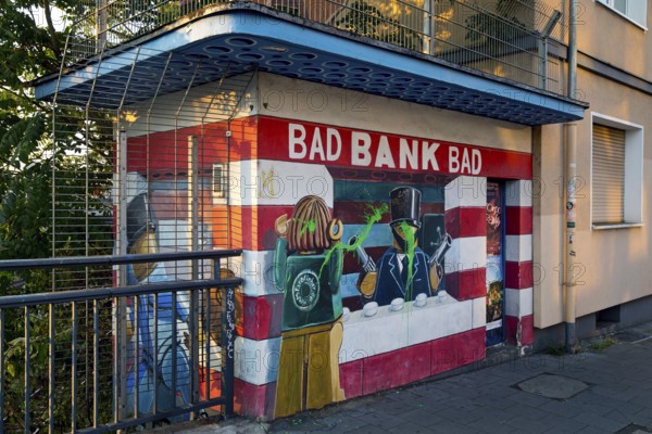 Mural Bad Bank by Klaus Klinger, street art, Düsseldorf, North Rhine-Westphalia, Germany, Europe