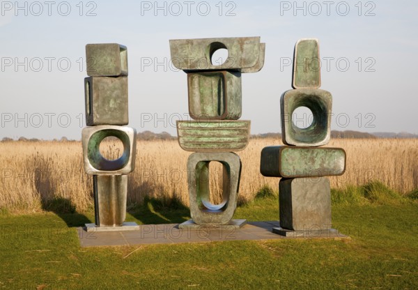 The Family of Man sculpture by Barbara Hepworth created in 1970 at Snape Maltings, Suffolk, England, United Kingdom, Europe
